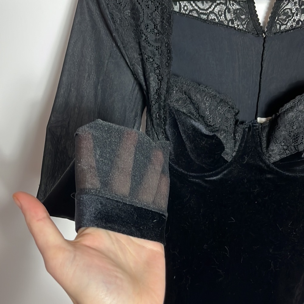 VINTAGE black velvet, lace and mesh bodysuit